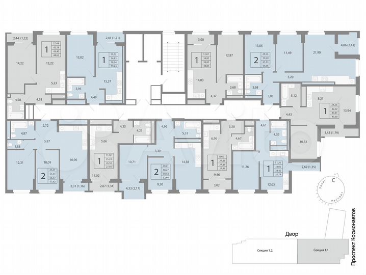 2-к. квартира, 50,4 м², 5/26 эт.