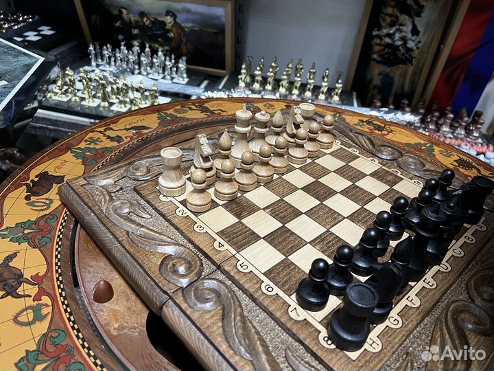 Шахматы нарды шашки 3 в 1 ручной работы