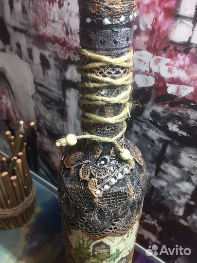 Бутылка интерьерная декупаж
