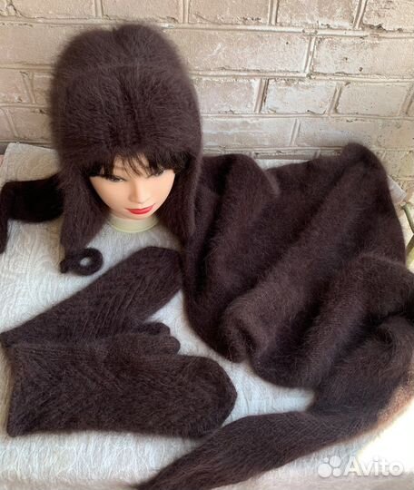 Шапка ушанка женская, бактус- платок, варежки