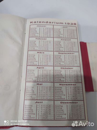 Блокнот календарь заметок 1938 год немецкий