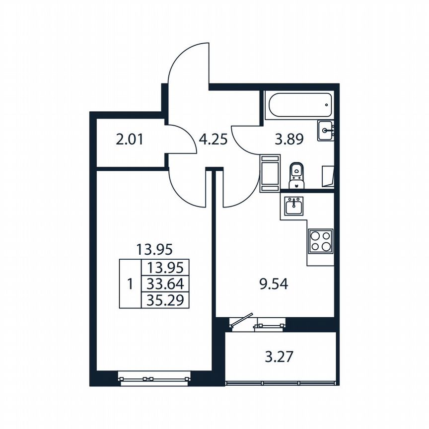 1-к. квартира, 35,3 м², 2/12 эт.