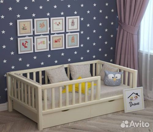 Кроватка с бортиком берёза от 2х лет сингл