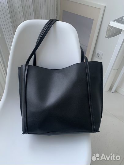 Cумка шопер кожаная классическая черная женская