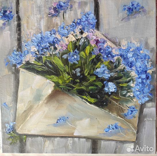 Картина маслом Незабудки в конверте 20*20