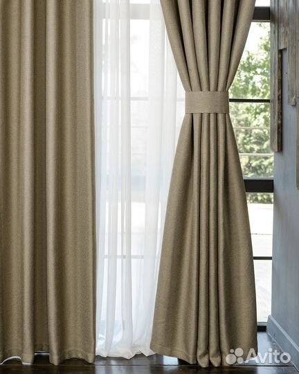 Портьеры рогожка Орфей Бежевый шторы