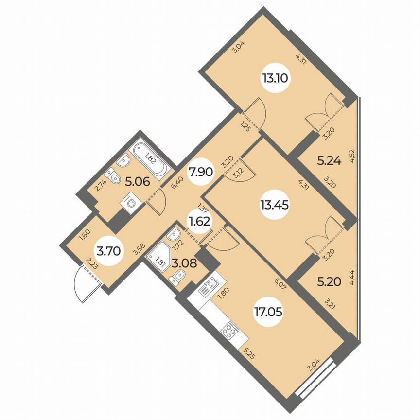 2-к. квартира, 70 м², 8/24 эт.