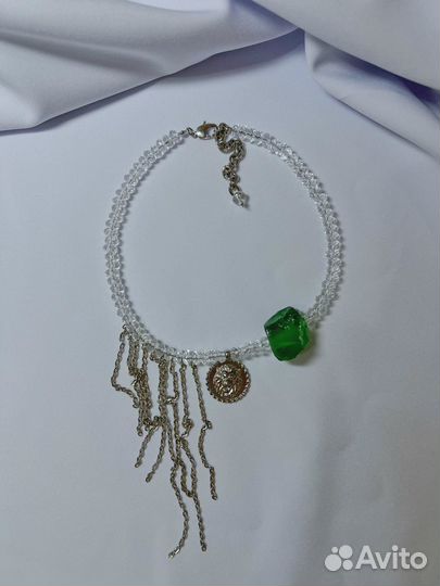 Колье хрусталь с зеленым кварцем