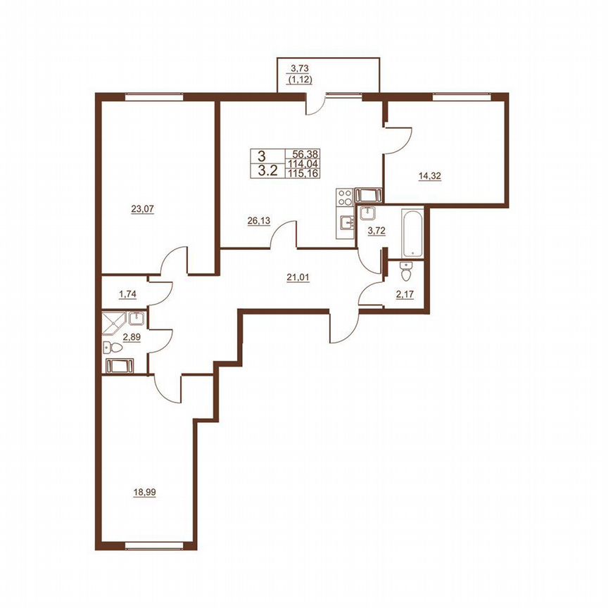 3-к. квартира, 117,9 м², 2/11 эт.