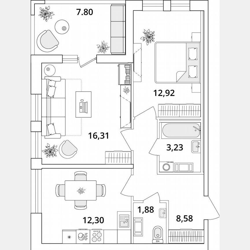 2-к. квартира, 59,1 м², 12/18 эт.