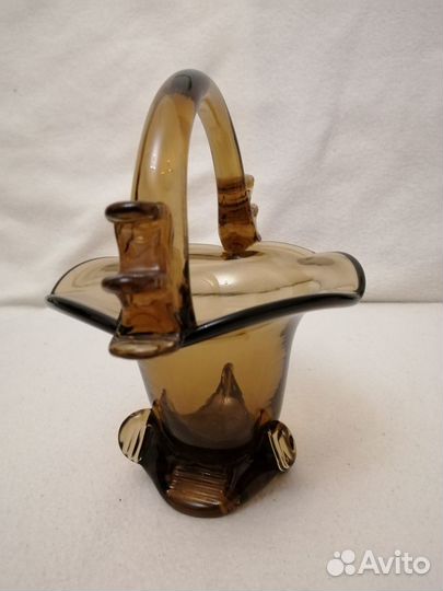 Ваза-корзинка стекло СССР (медово-карамельное)