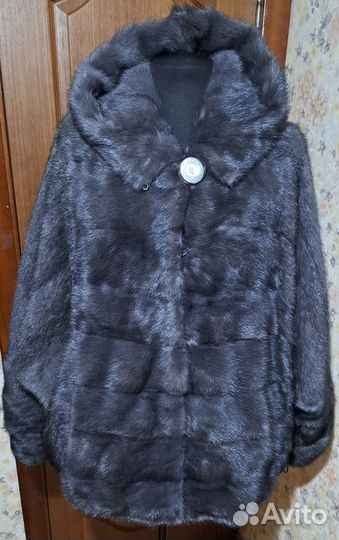 Шуба норковая с капюшоном графит 62р 70 ог-160