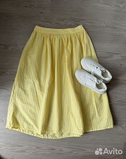 Желтая Юбка миди в клетку 48 50 лен benetton