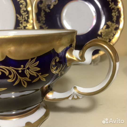 Чайная тройка, кобальт, Weimar, Веймар, гдр