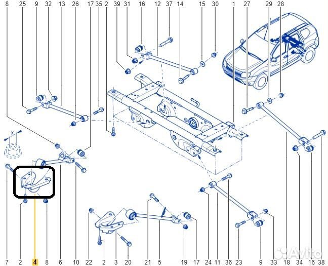 Кронштейн задний правый Renault Duster HSM H4M430