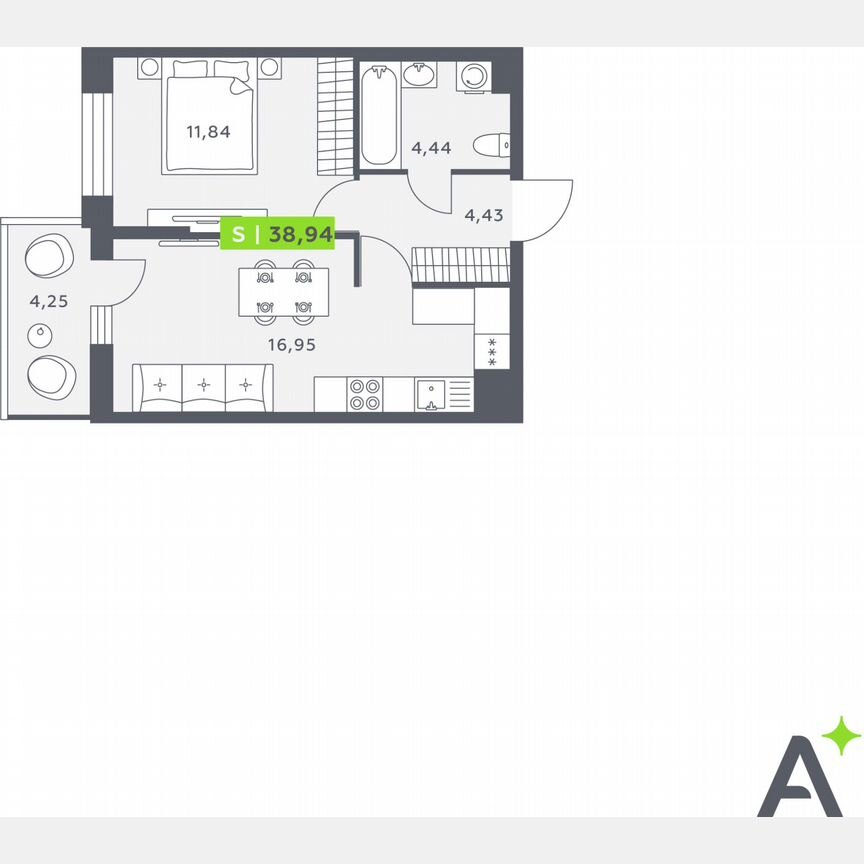1-к. квартира, 38,9 м², 7/12 эт.