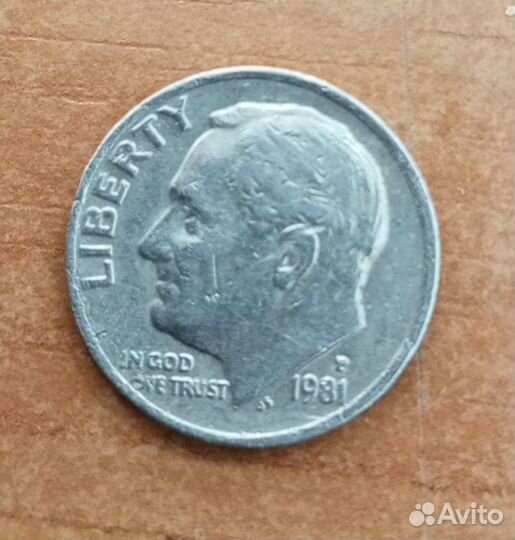 Монета ONE dime liberty1981 год