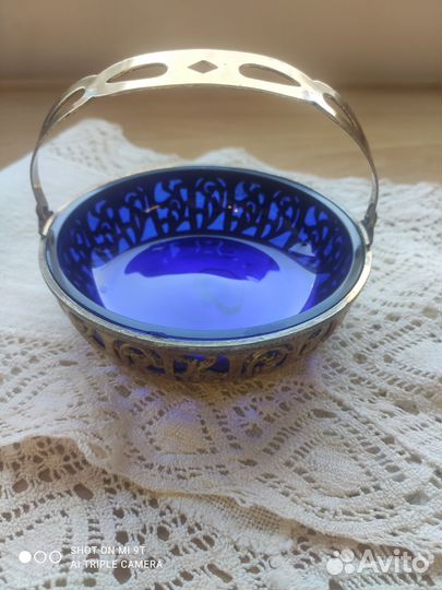 Винтажная вазочка из стекла и металла