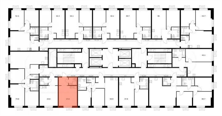 Квартира-студия, 23,6 м², 32/33 эт.