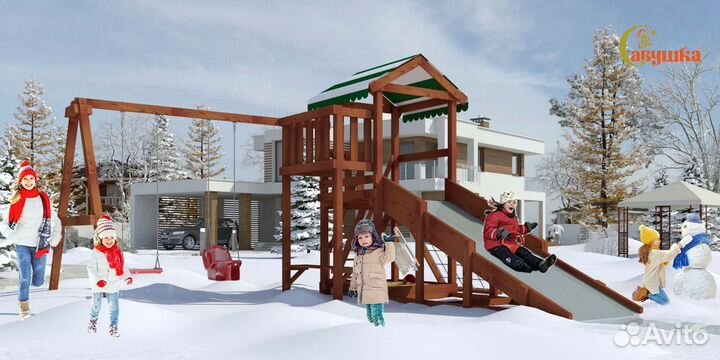 Детский уличный комплекс с горкой и качелями