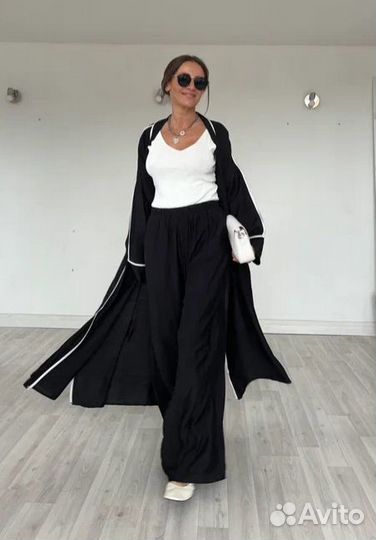Кимоно и брюки палаццо комплект черный