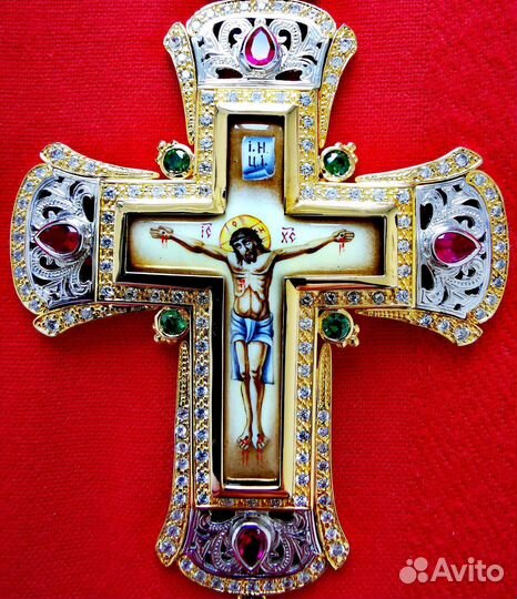 Крест наперсный с цепью, серебряные, Греция