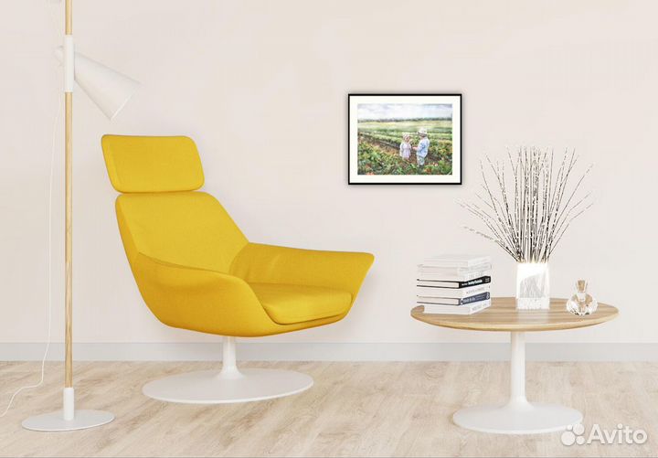 Картина А3 летний пейзаж клубника поле дети летом