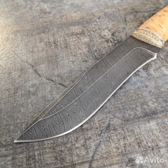 Нож Беркут из дамасской стали рукоять береста