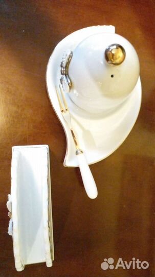 Салфетница, лимонница с бантиком и стразами фарфор