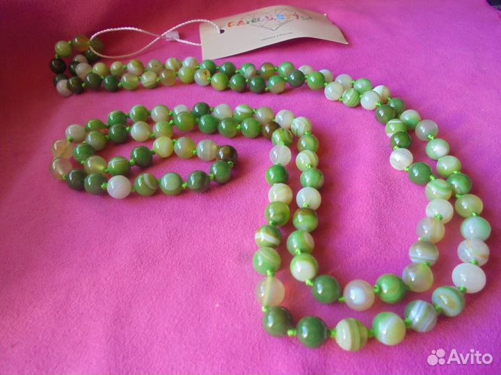 Колье 120 см агат натур травяного цвета