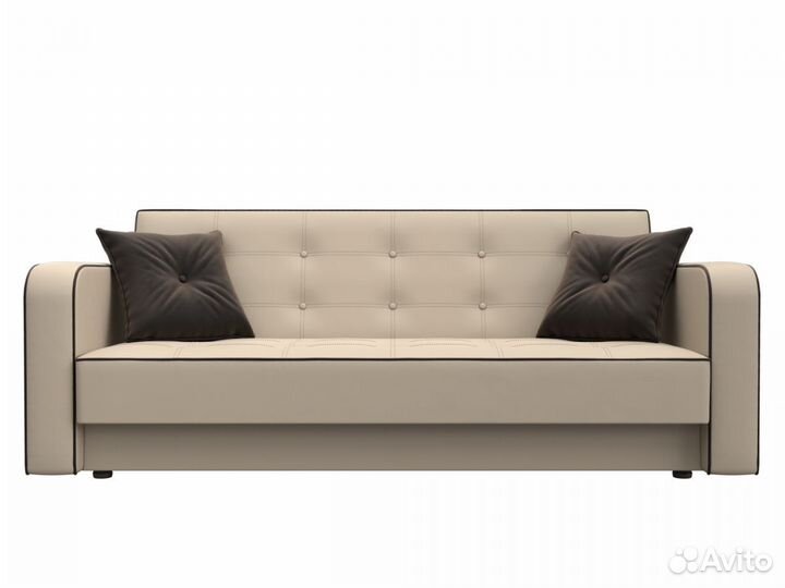 Диван-книжка Тур, экокожа, велюр, бежевый, коричневый, коричневый