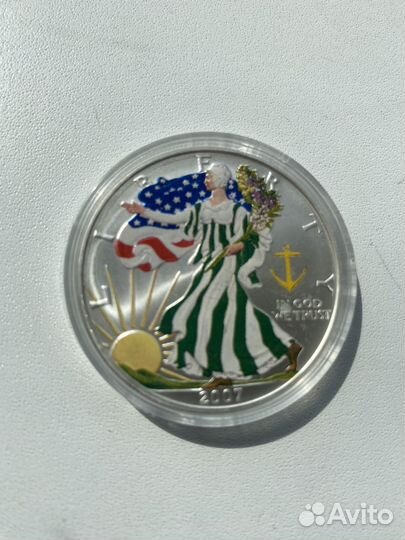 Монета серебро США 2007 шагающая свобода