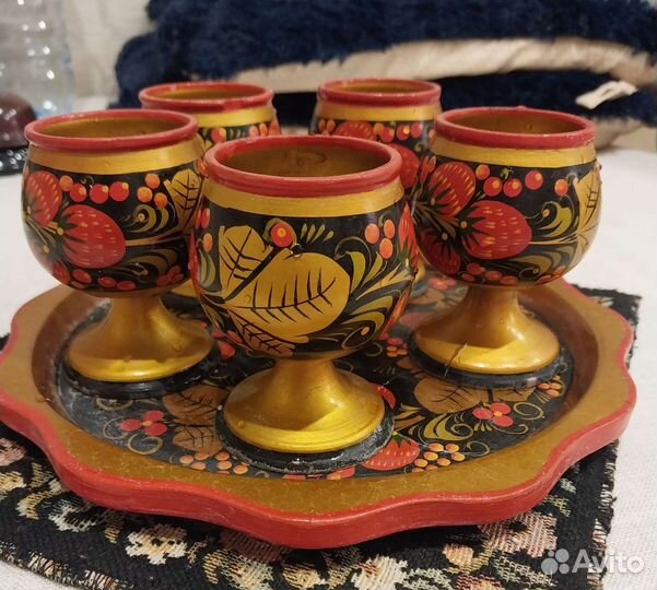 Поднос и 5 рюмок Хохлома
