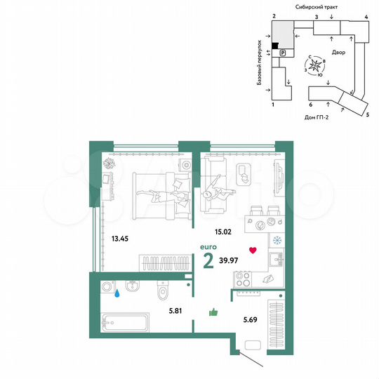 2-к. квартира, 40 м², 2/32 эт.