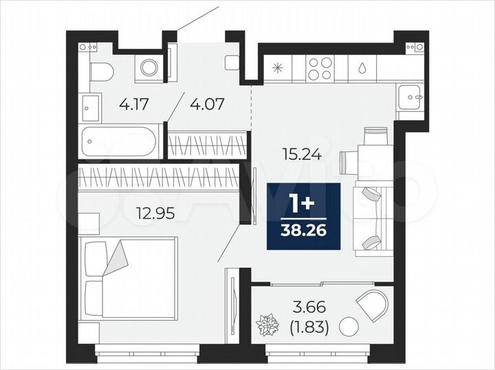 1-к. квартира, 38,3 м², 6/22 эт.