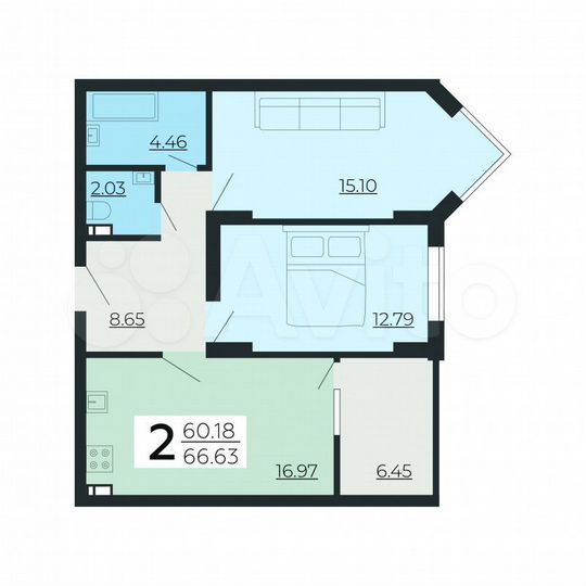 2-к. квартира, 66,2 м², 24/24 эт.
