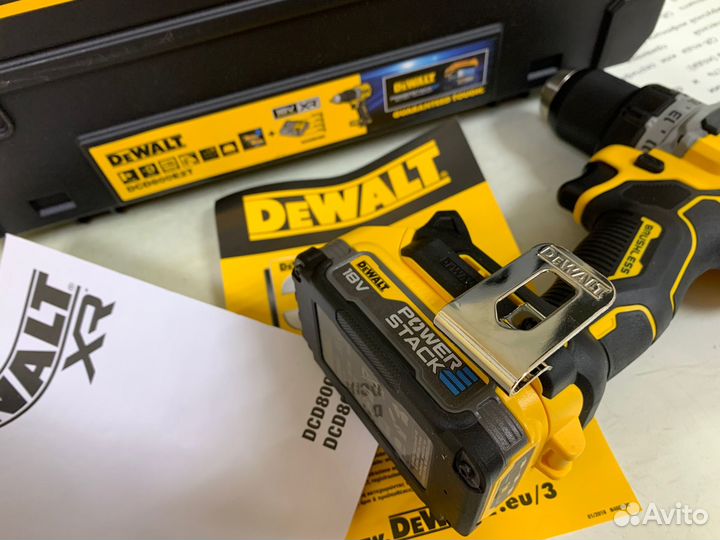 Шуруповерт dewalt DCD800E2T (18в) с акб PowerStac