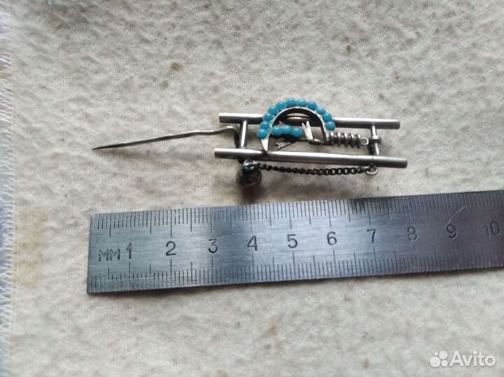 Брошь серебро бирюза 84 проба