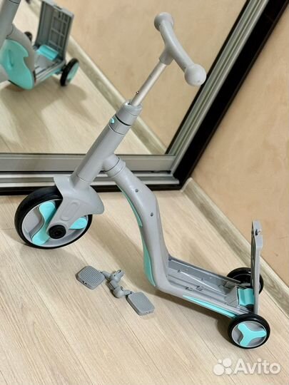 Детский самокат-беговел с музыкой 3в1, серо-синий