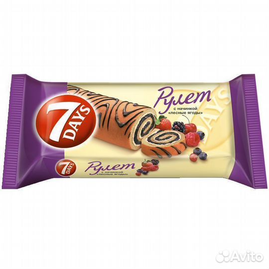 Опт - Рулет 7 Days Бисквитный с начинкой Лесные Я