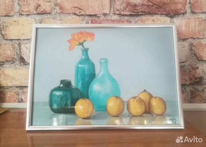 Натюрморт с лимонами. Картина сухой пастелью