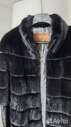 Оригинальная натур.норковая шуба с кожаными вставк