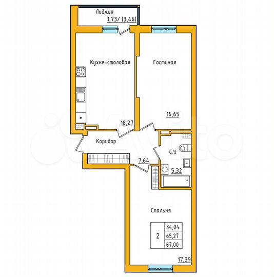 2-к. квартира, 66,9 м², 7/27 эт.