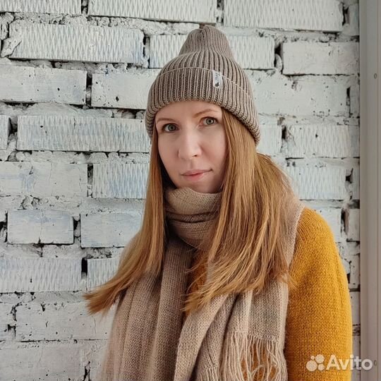 Вязаная Шапка тыковка из мериносовой шерсти