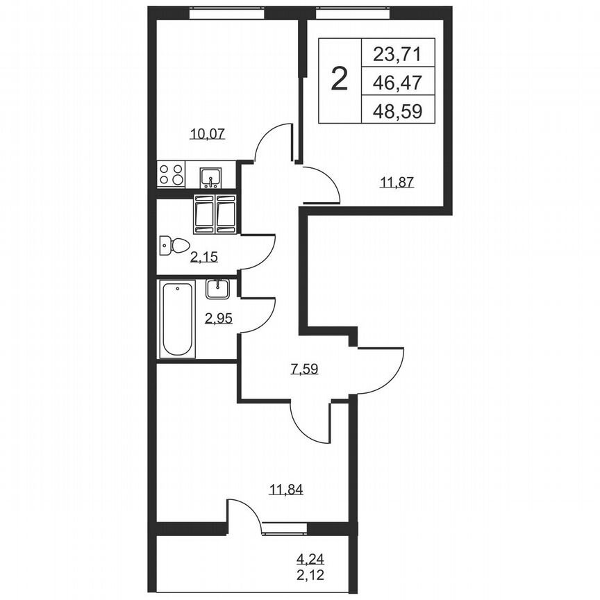 2-к. квартира, 48,6 м², 17/19 эт.
