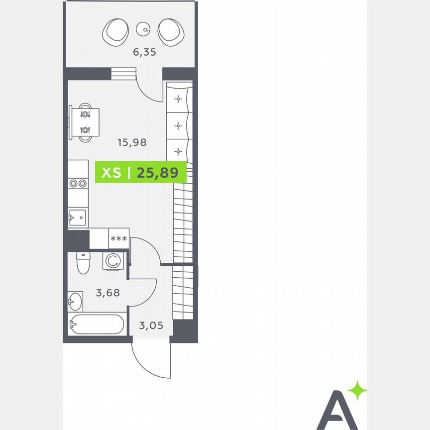 Квартира-студия, 24,4 м², 2/12 эт.