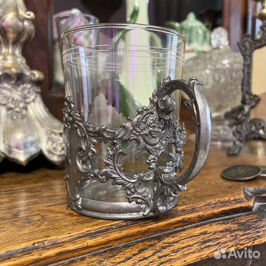 Старинный подстаканник рококо путти