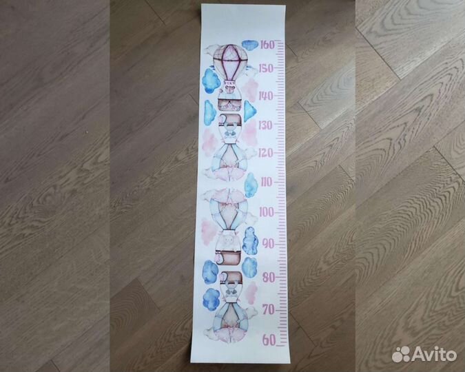 Ростомер-наклейка детский Звери на воздушных шарах