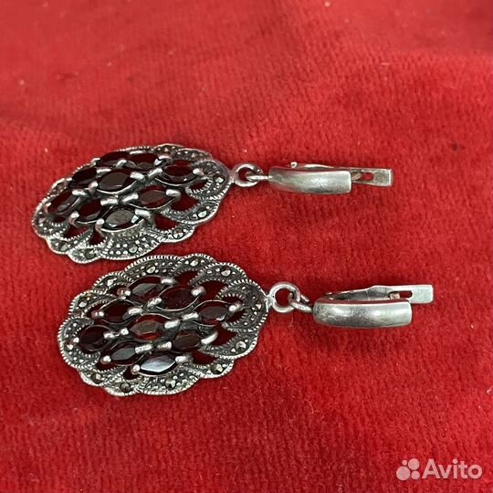 Серьги серебро 925 проба красный камень