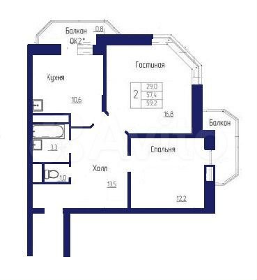 2-к. квартира, 59,2 м², 8/14 эт.